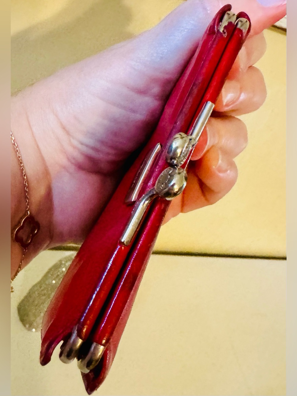 Celine rare Vintage Red Leather Kiss-Lock Wallet coin-purse luxury charming - Picture 6 of 16